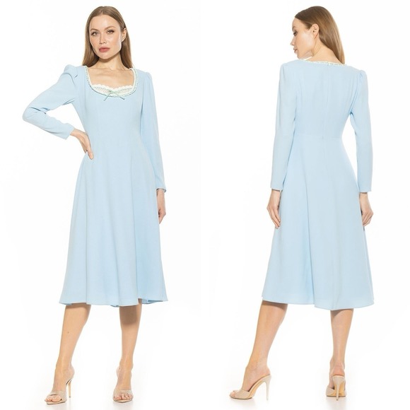 Alexia Admor Dresses & Skirts - Alexia Admor NWT Zenaida Midi Long Sleeve Fit & Flare Dress Halogen Blue sz 10